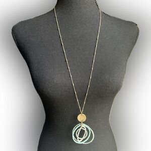 Turquoise W/Blue glass beads Spinning Long Statement Necklace by Premier Designs